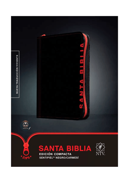 Biblia NTV Compacta Cierre Negro Carmesí Símil Piel